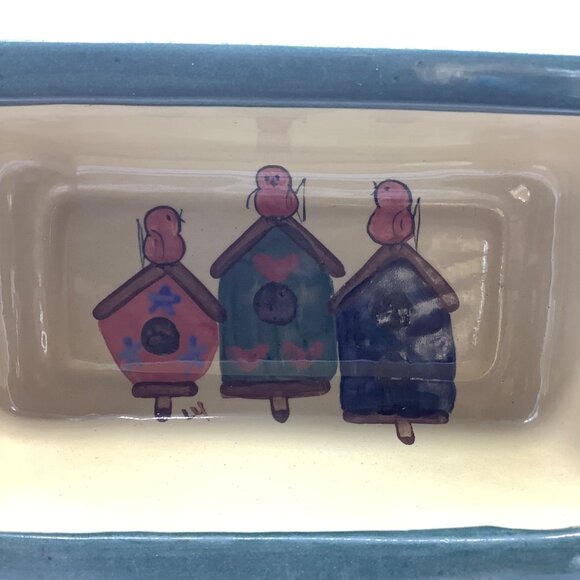 Vtg Handcrafted Hearthstone Ceramic Stoneware Bread Loaf Pan Birdhouse Design - Picture 2 of 7
